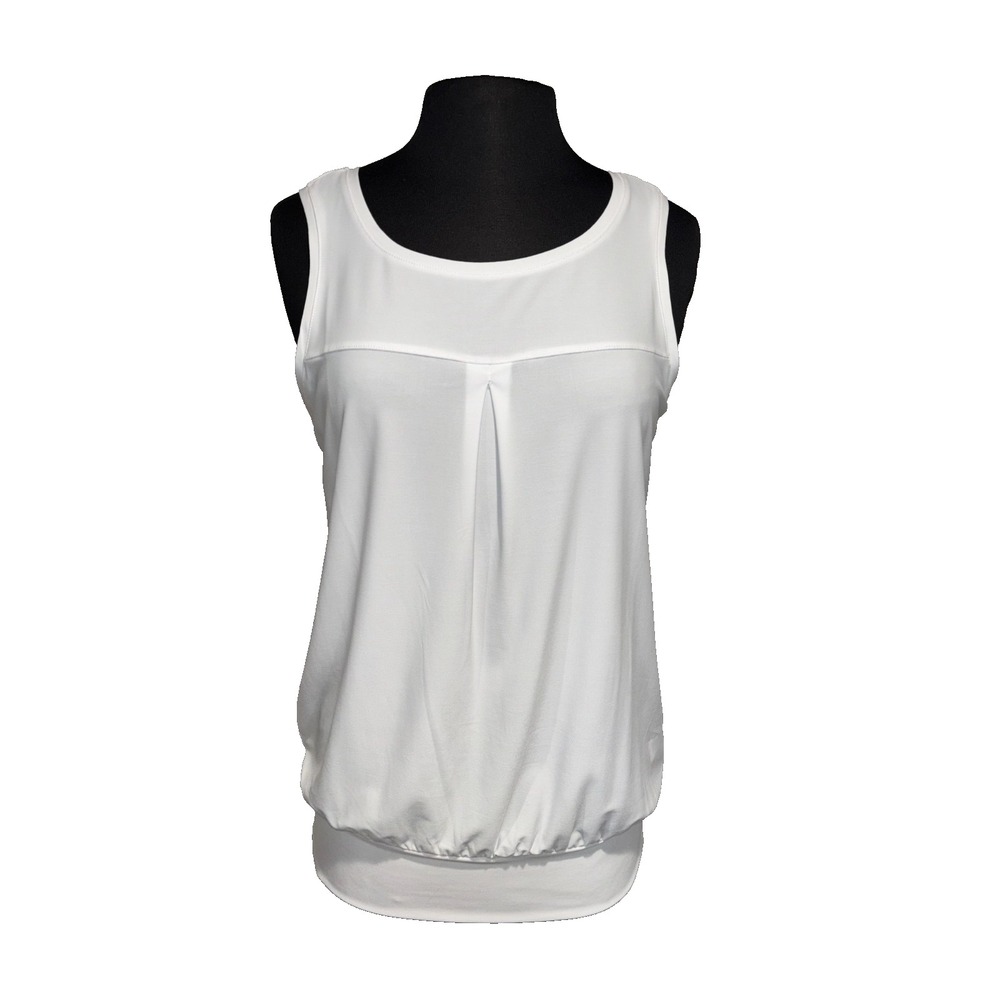 Yest White Sleeveless Blouson Top NWT Size 6 White Athleisure Casual Stretch